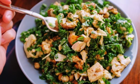 Roasted Veggie Kale Caesar Salad